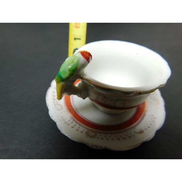 Vintage Miniature Parrot Handle Cup Saucer Japan Made Porcelain Mini - Picture 5 of 8